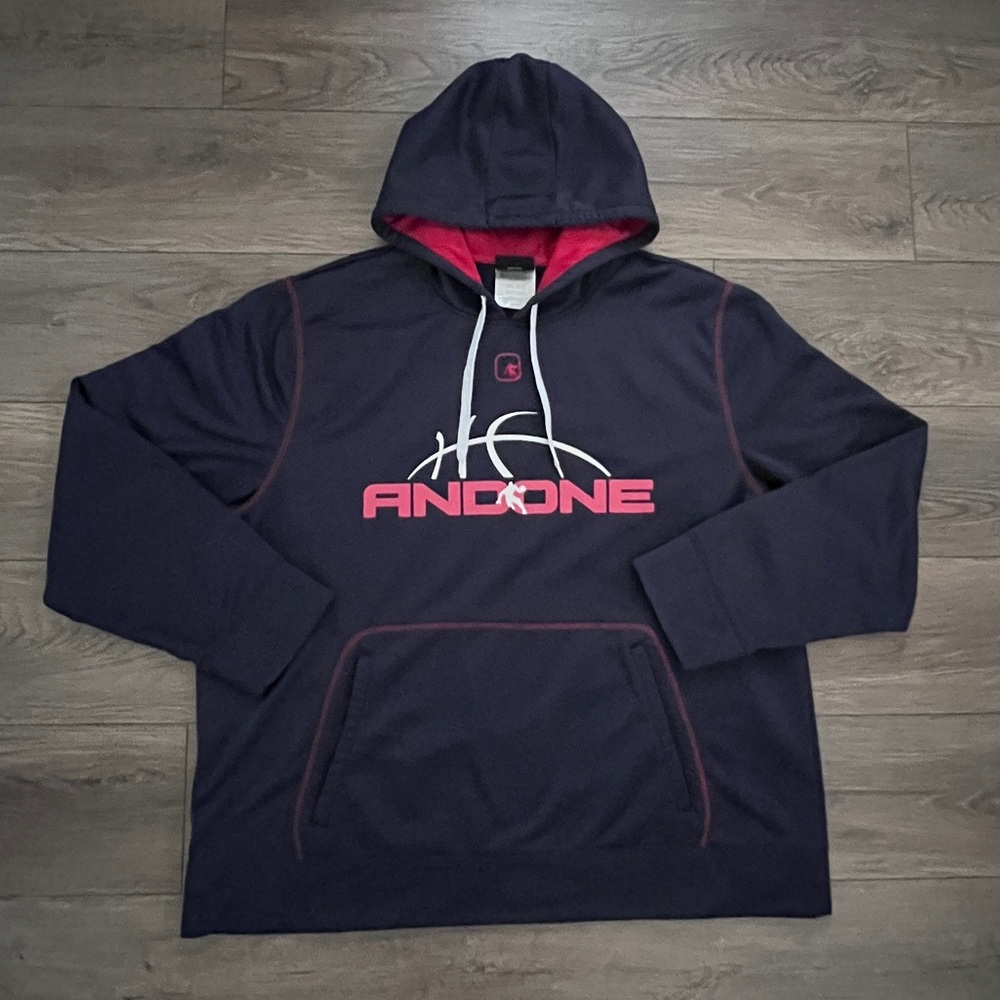 AND1 Spellout Men’s Navy Blue Red Stitch‎ Hooded Jacket Sweatshirt Hoodie 3XL